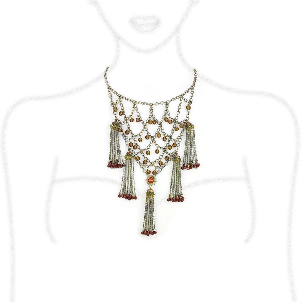 LO4213 - Antique Copper Brass Necklace with Synthetic Onyx in Red Series Alamode