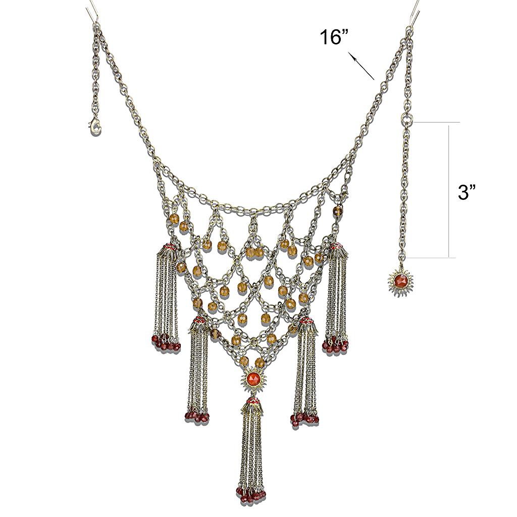 LO4213 - Antique Copper Brass Necklace with Synthetic Onyx in Red Series Alamode