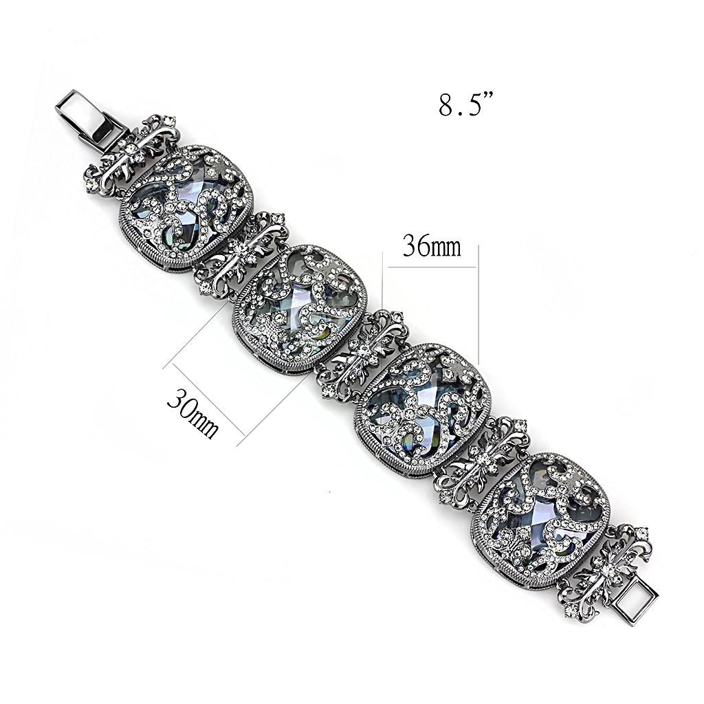 LO4225 - TIN Cobalt Black Brass Bracelet with AAA Grade CZ  in Clear Alamode