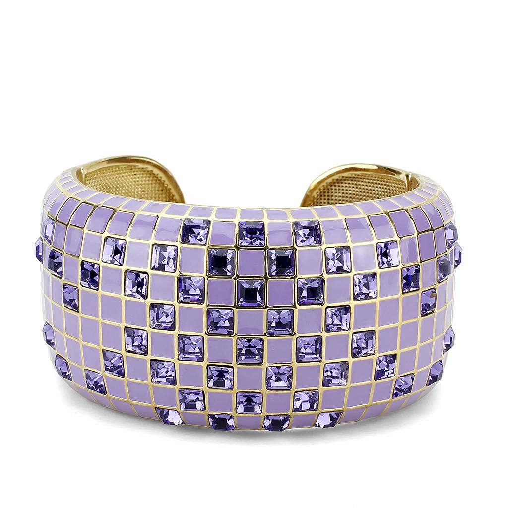 LO4271 - Gold Brass Bangle with Top Grade Crystal  in Tanzanite Alamode