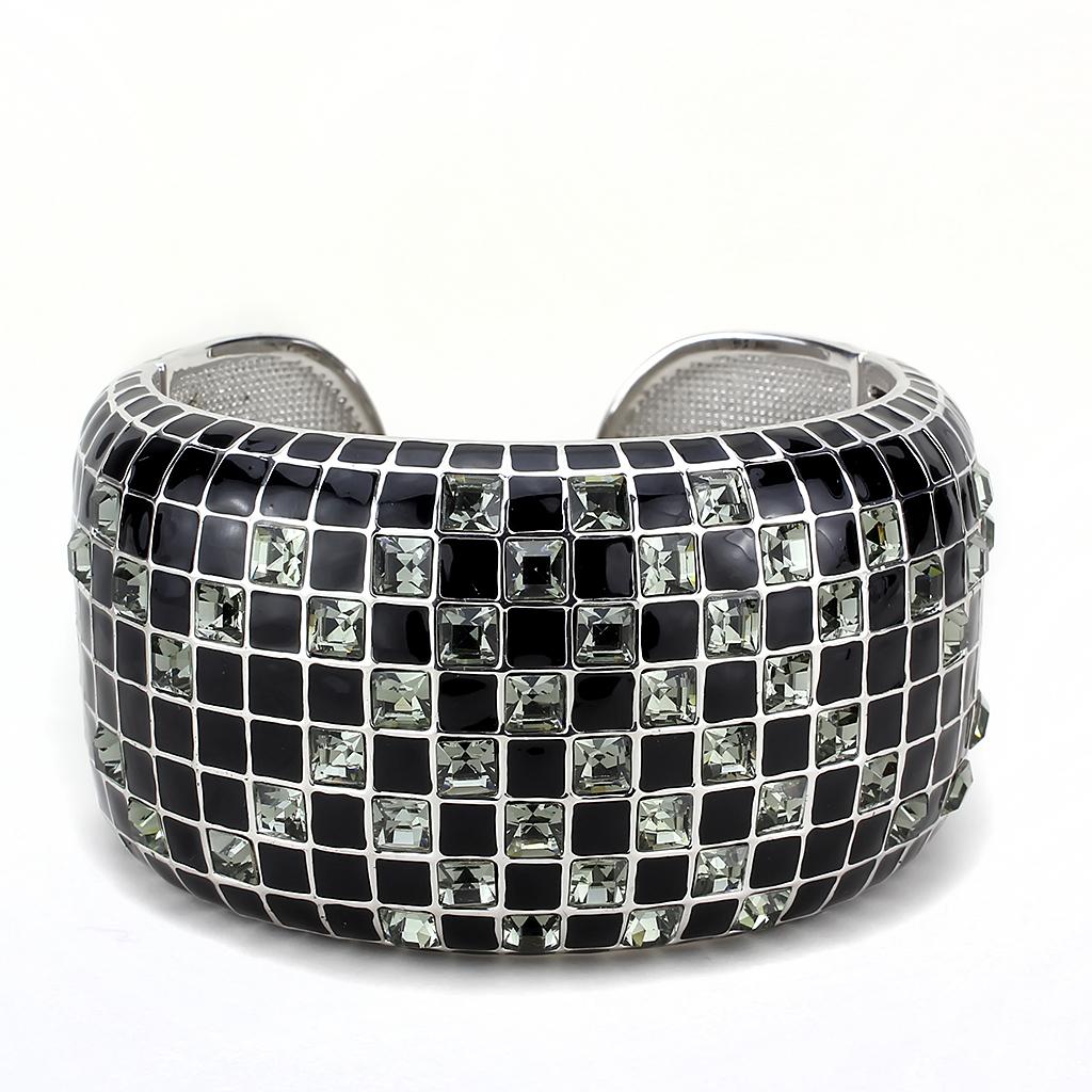 LO4272 - Rhodium Brass Bangle with Top Grade Crystal  in Black Diamond Alamode