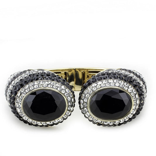LO4274 - Gold Brass Bangle with Synthetic  in Jet-1