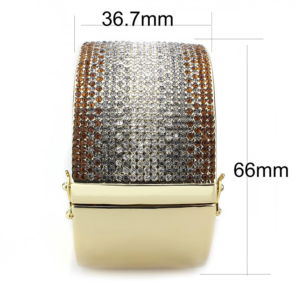 LO4280 - Gold Brass Bangle with Top Grade Crystal  in Multi Color-3