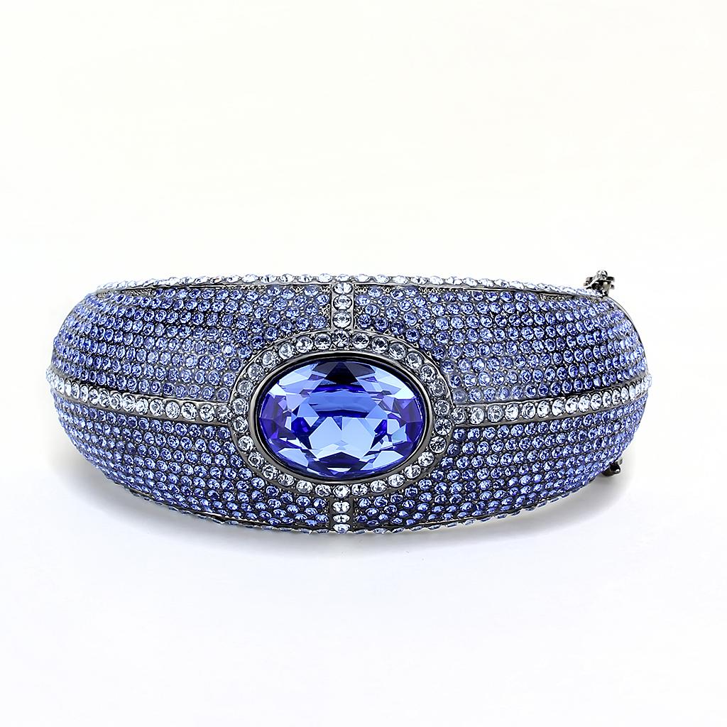 LO4283 - TIN Cobalt Black Brass Bangle with Top Grade Crystal  in Sapphire Alamode