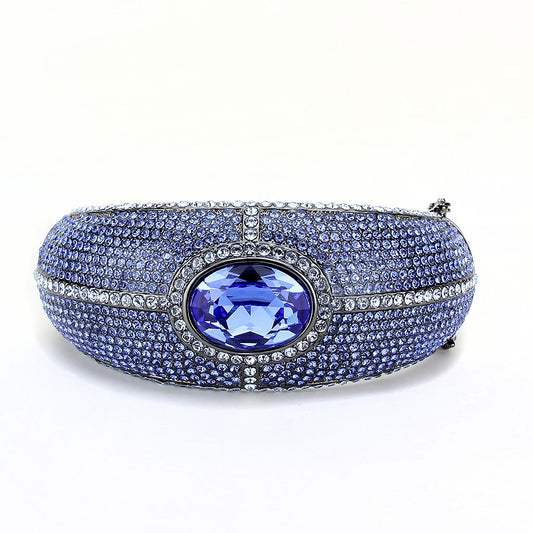 LO4283 - TIN Cobalt Black Brass Bangle with Top Grade Crystal  in Sapphire Alamode