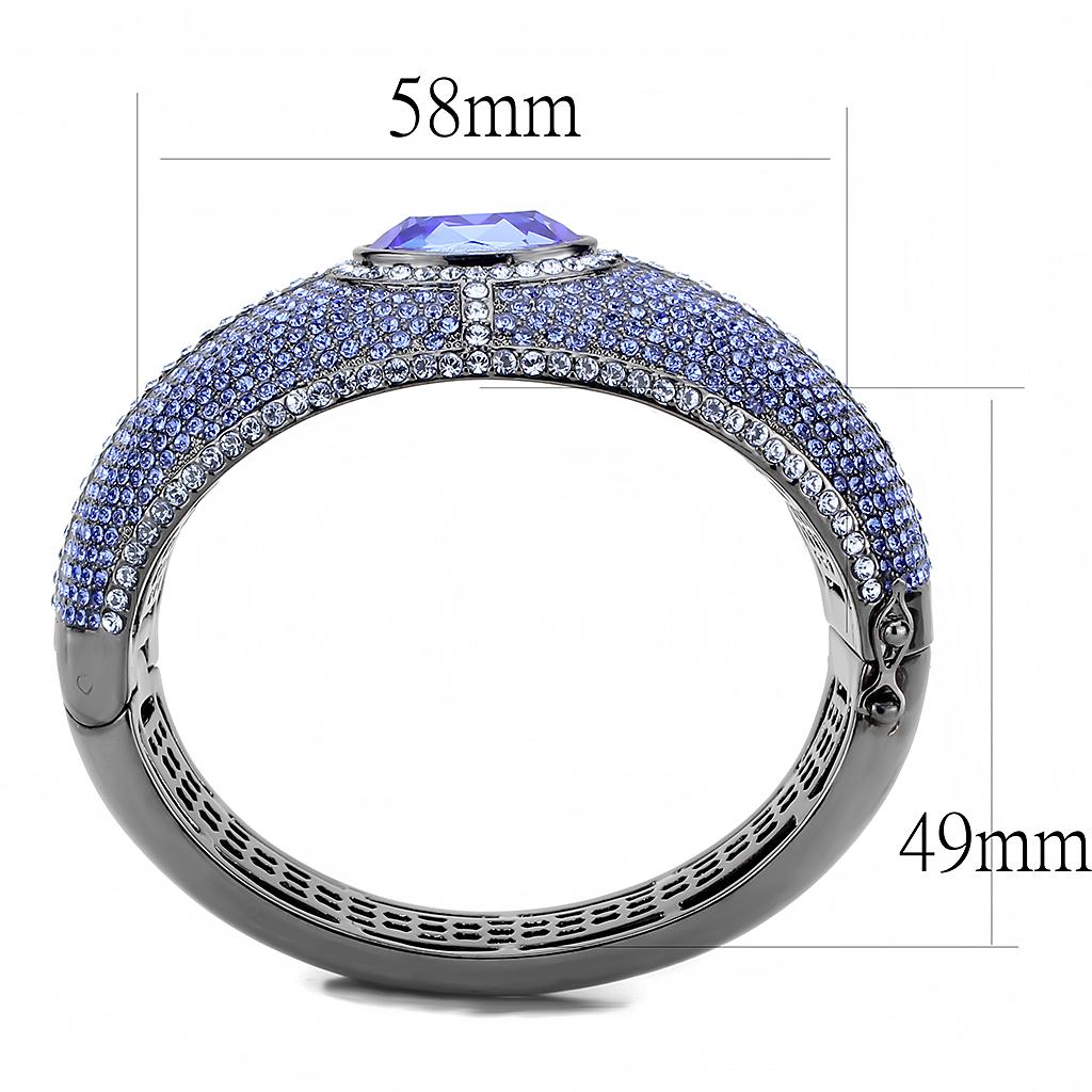 LO4283 - TIN Cobalt Black Brass Bangle with Top Grade Crystal  in Sapphire Alamode