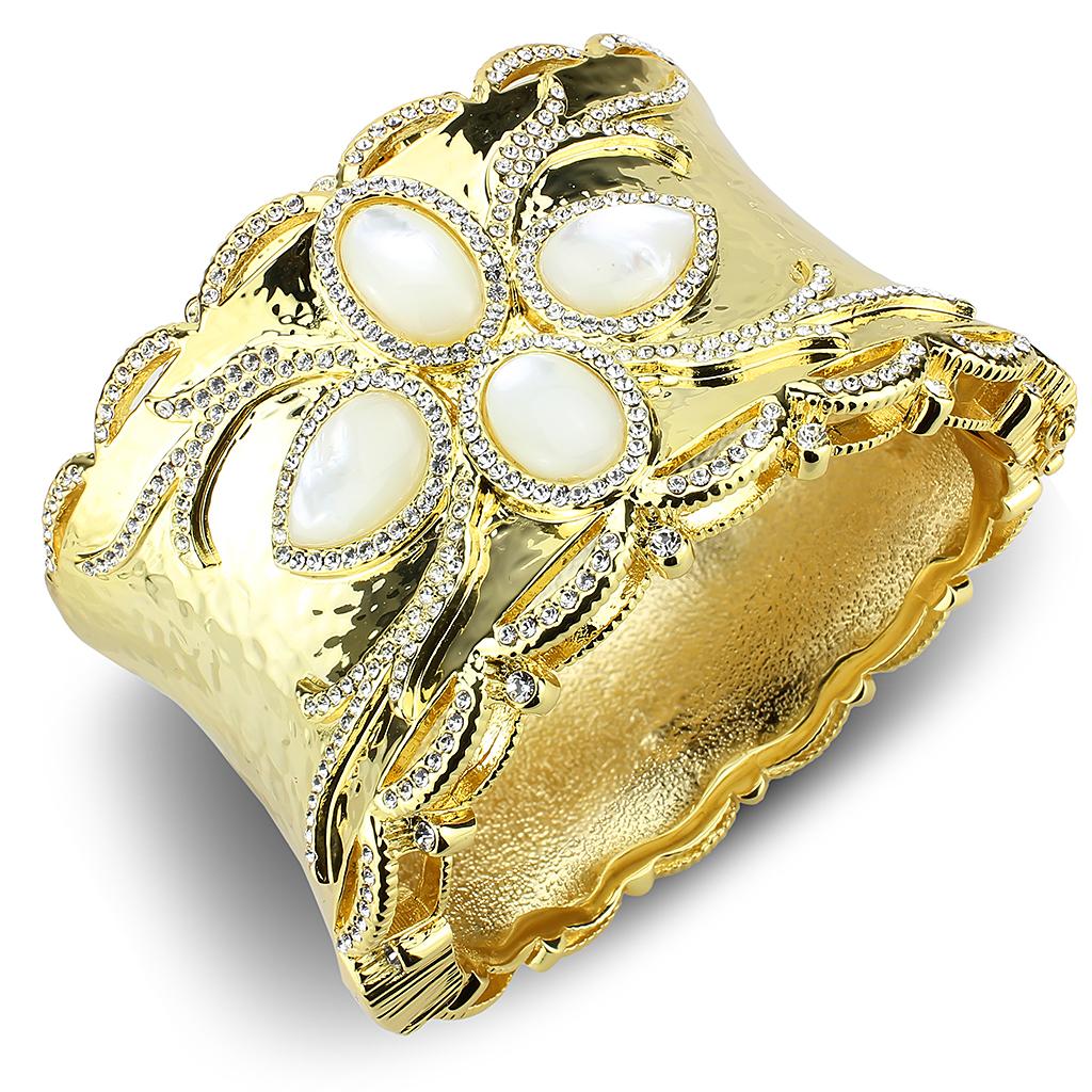 LO4285 - Gold Brass Bangle with Synthetic  in White Alamode