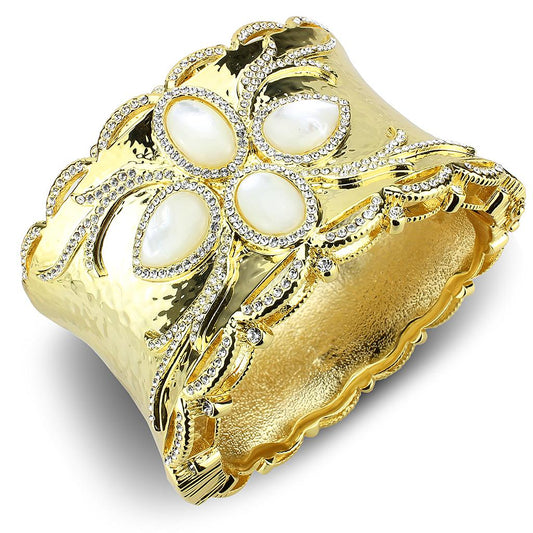 LO4285 - Gold Brass Bangle with Synthetic  in White Alamode