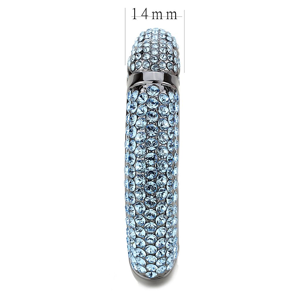 LO4289 - TIN Cobalt Black Brass Bangle with Top Grade Crystal  in Sea Blue-3