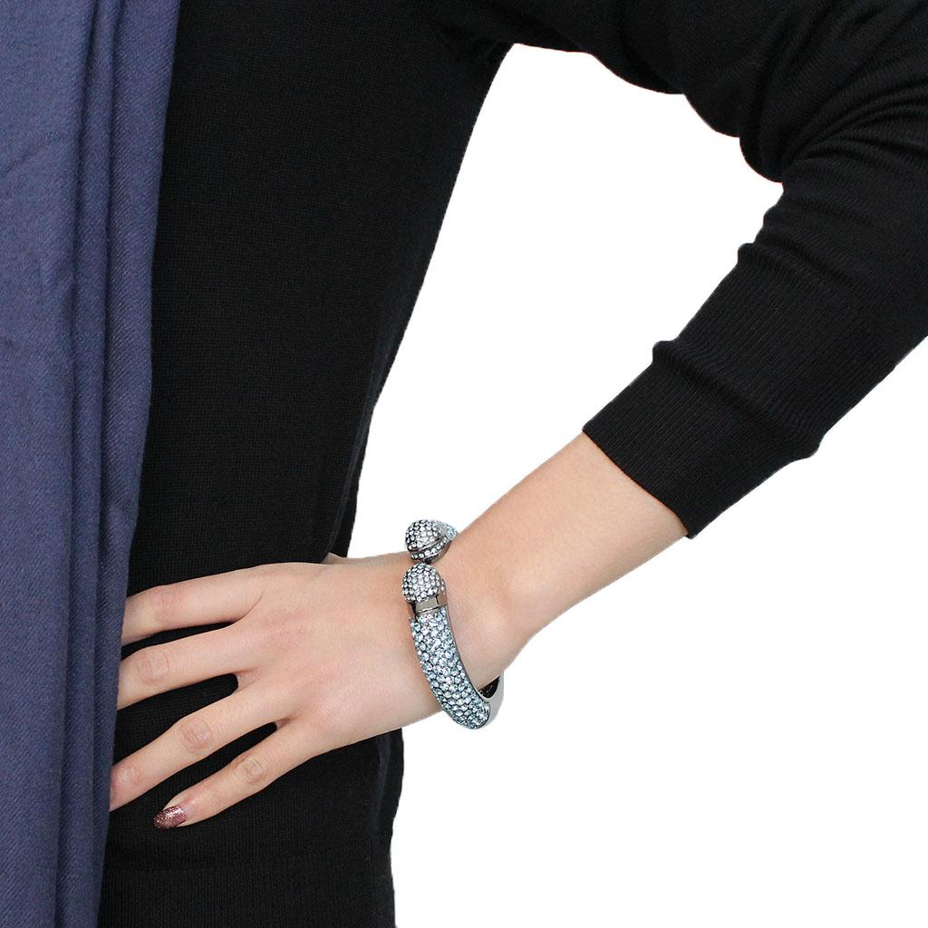 LO4289 - TIN Cobalt Black Brass Bangle with Top Grade Crystal  in Sea Blue-4