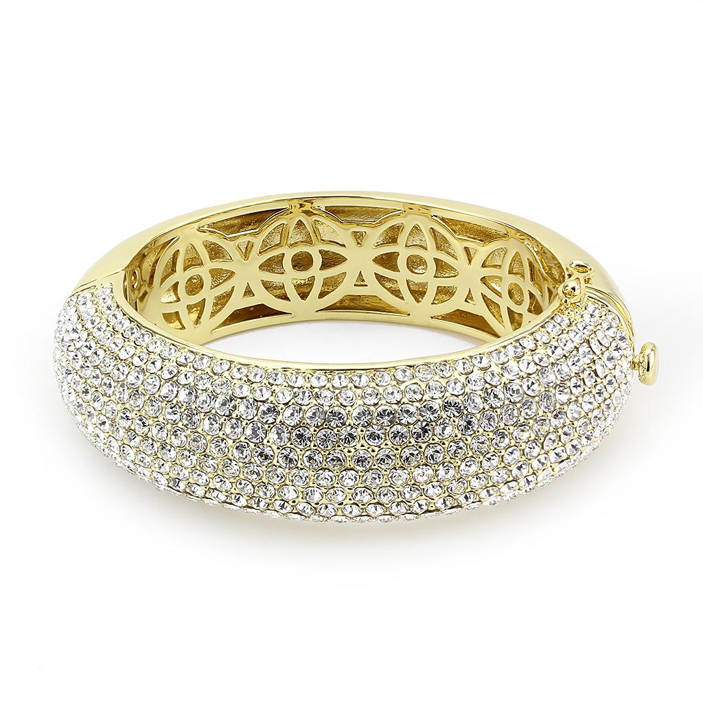 LO4301 - Flash Gold Brass Bangle with Top Grade Crystal  in Clear Alamode