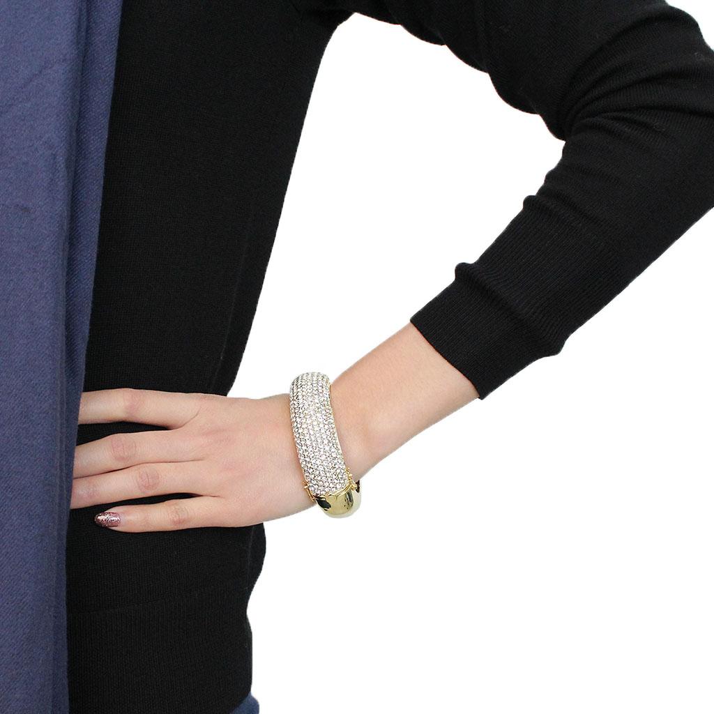 LO4301 - Flash Gold Brass Bangle with Top Grade Crystal  in Clear Alamode