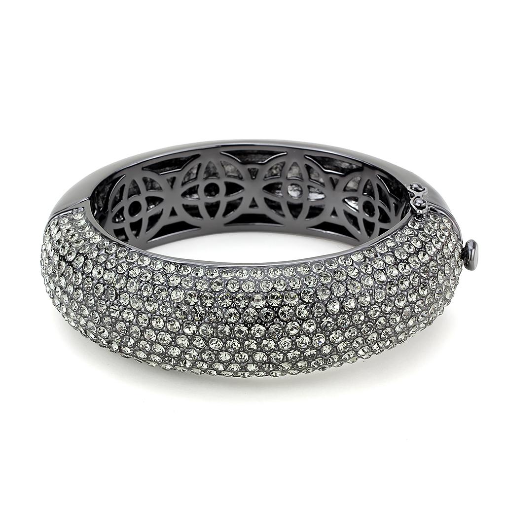 LO4304 - TIN Cobalt Black Brass Bangle with Top Grade Crystal  in Black Diamond Alamode