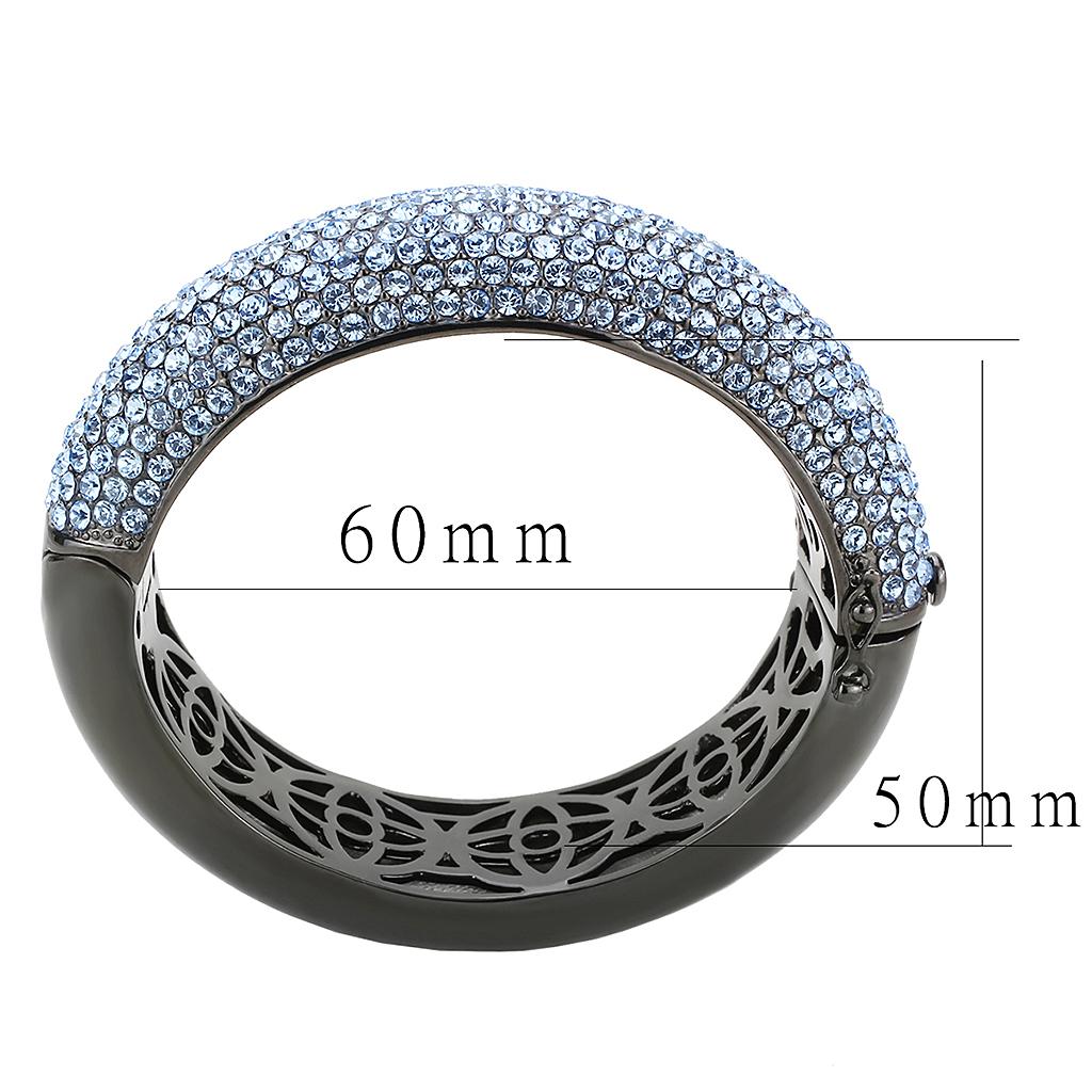 LO4307 - TIN Cobalt Black Brass Bangle with Top Grade Crystal  in Aquamarine Alamode