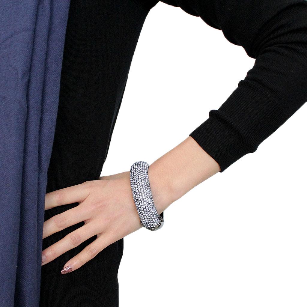 LO4307 - TIN Cobalt Black Brass Bangle with Top Grade Crystal  in Aquamarine Alamode
