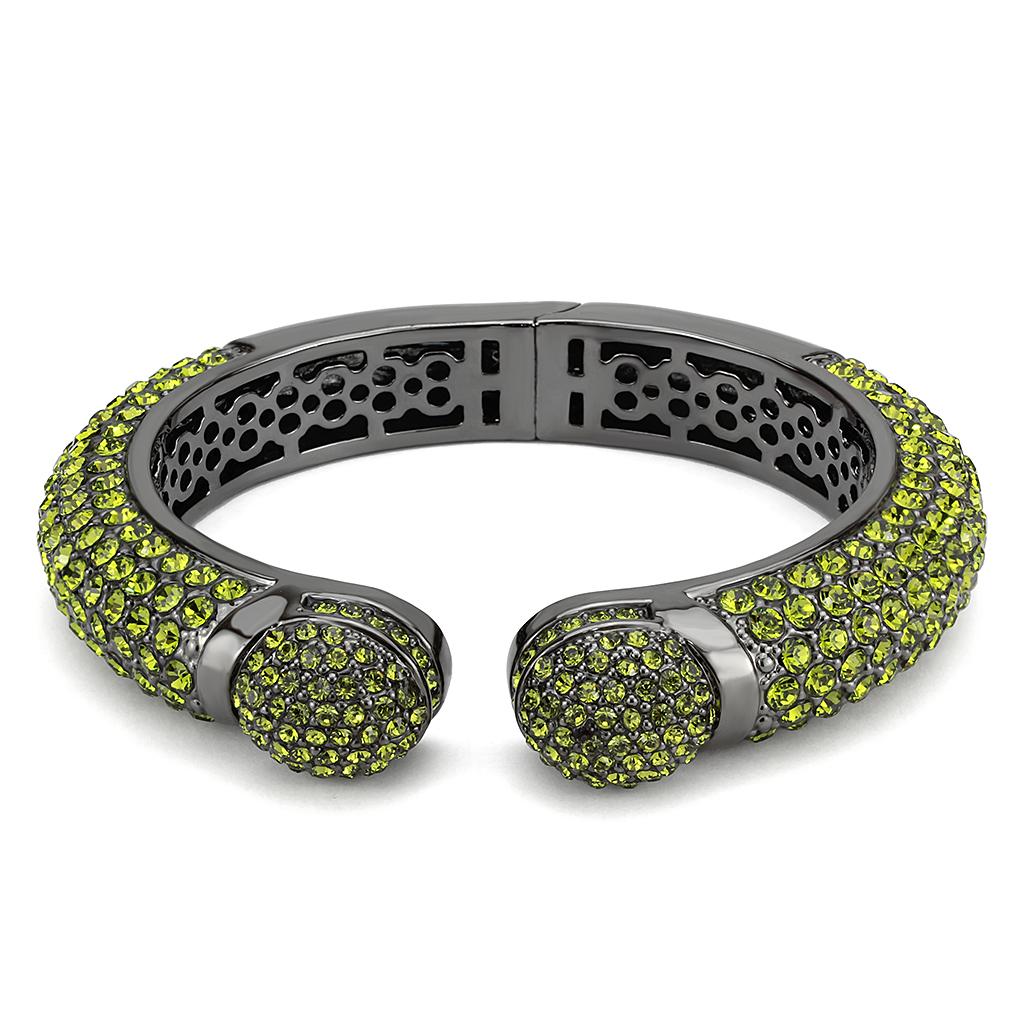 LO4314 - TIN Cobalt Black Brass Bangle with Top Grade Crystal  in Peridot-1