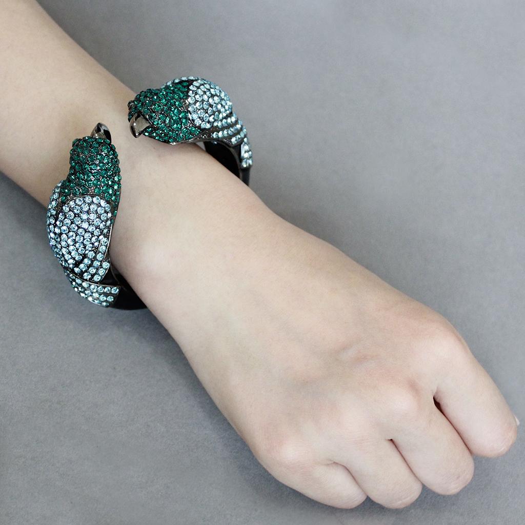 LO4332 - Ruthenium Brass Bangle with Top Grade Crystal  in Multi Color-4