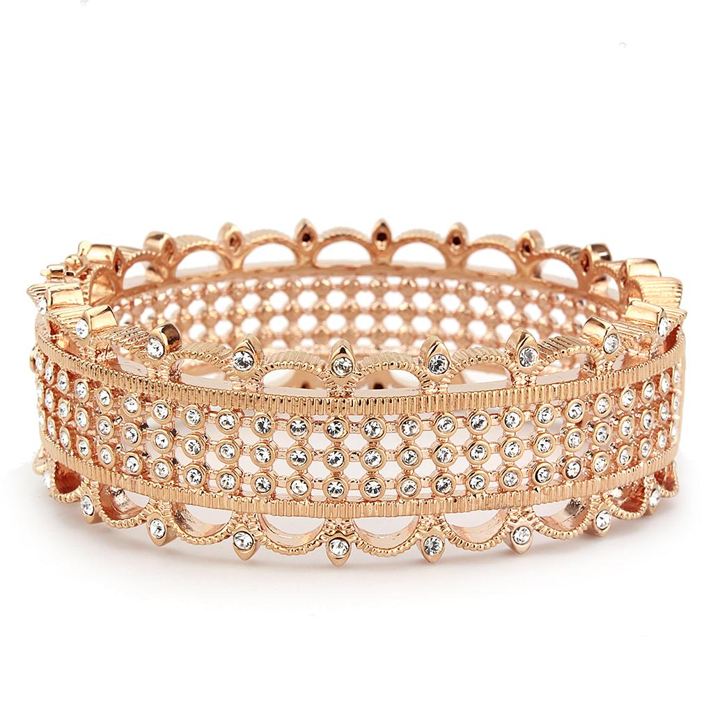 LO4344 - Rose Gold Brass Bangle with Top Grade Crystal  in Clear-1