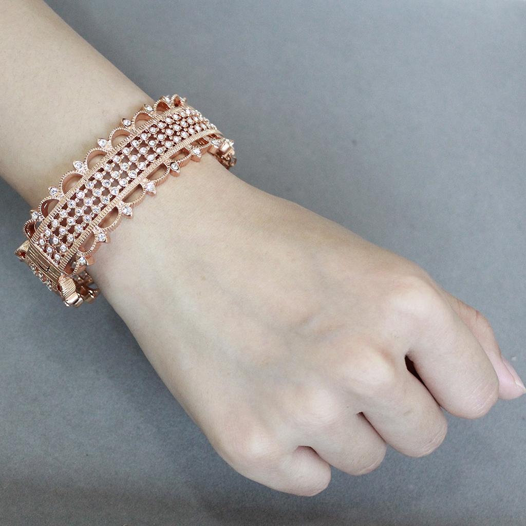 LO4344 - Rose Gold Brass Bangle with Top Grade Crystal  in Clear-4