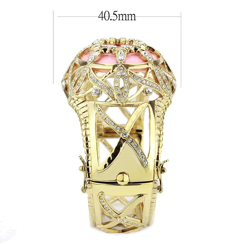LO4347 - Gold Brass Bangle with Synthetic  in Rose Alamode