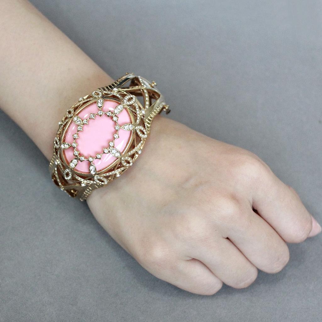 LO4347 - Gold Brass Bangle with Synthetic  in Rose Alamode