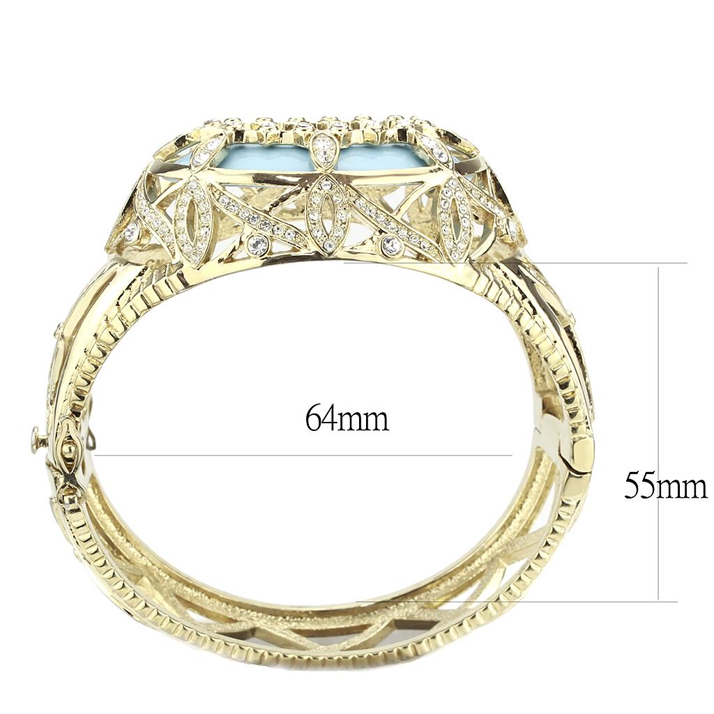 LO4348 - Gold Brass Bangle with Synthetic  in Sea Blue Alamode