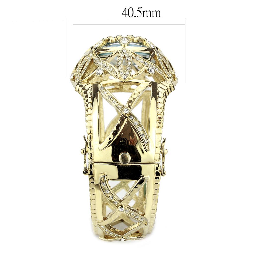 LO4348 - Gold Brass Bangle with Synthetic  in Sea Blue Alamode