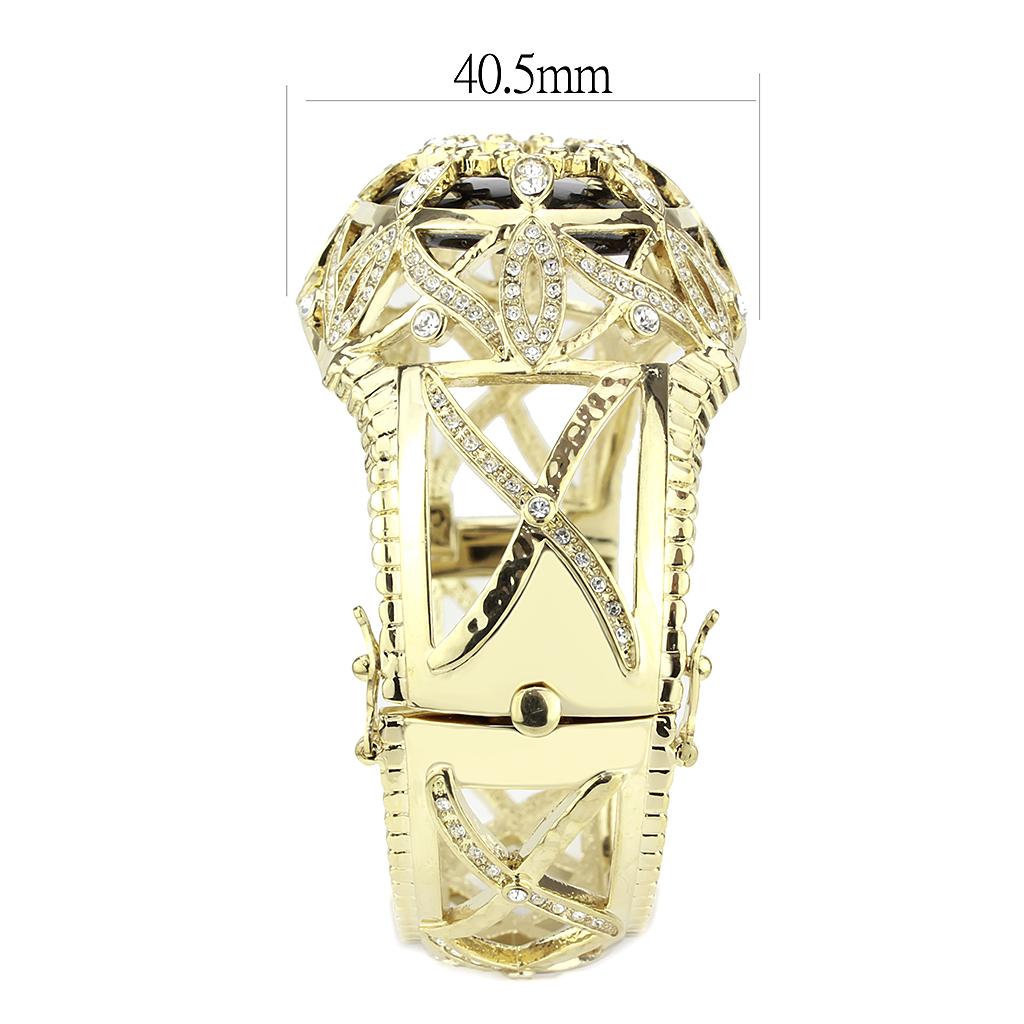 LO4349 - Gold Brass Bangle with Synthetic  in Jet Alamode