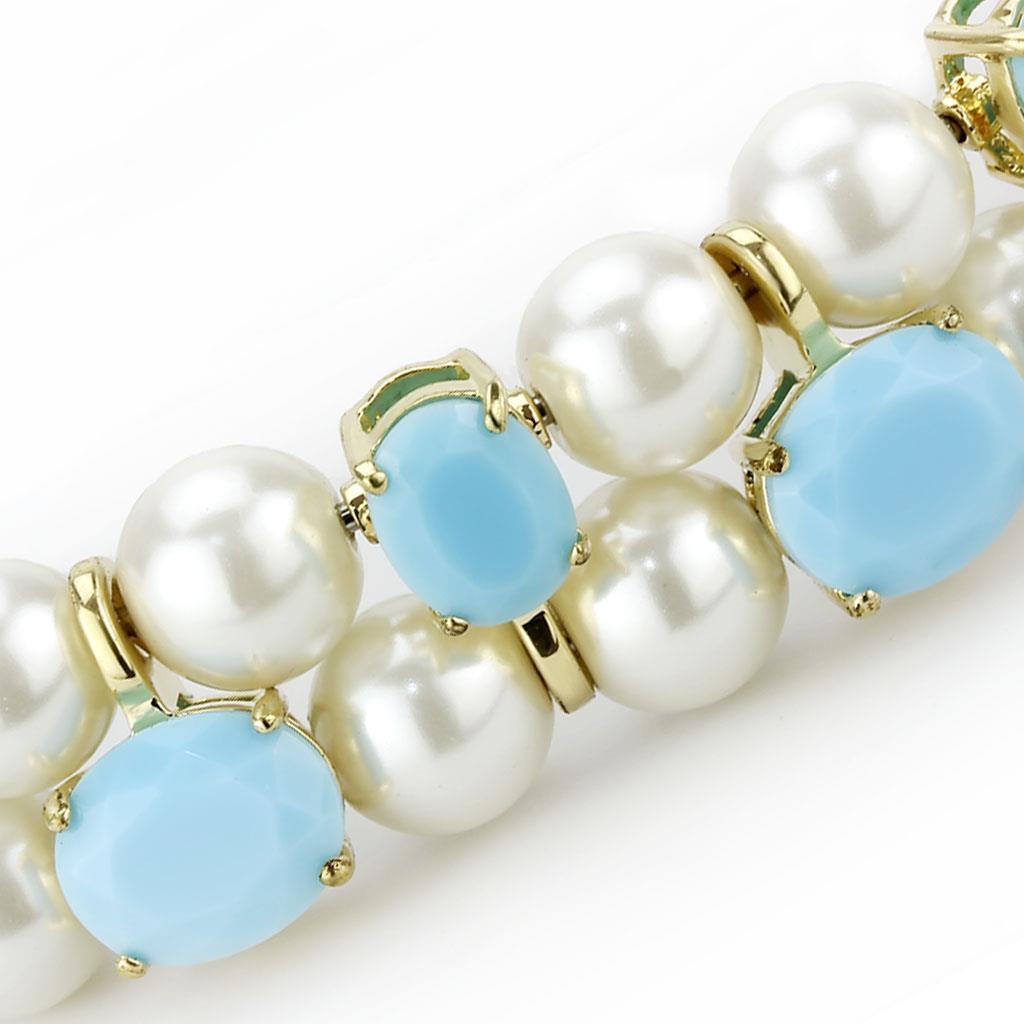 LO4661 - Gold Brass Necklace with Synthetic Glass Bead in White-1