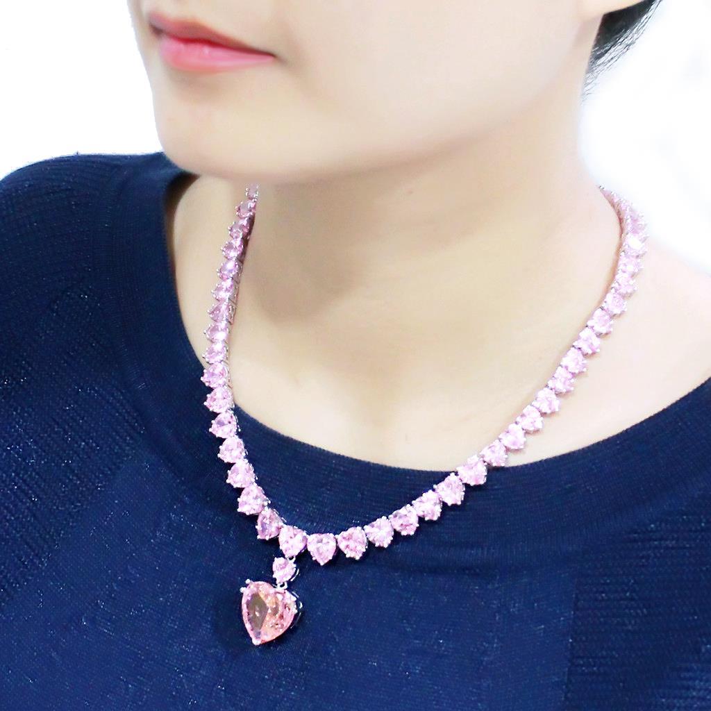 LO4705 - Rhodium Brass Necklace with AAA Grade CZ  in Rose-4