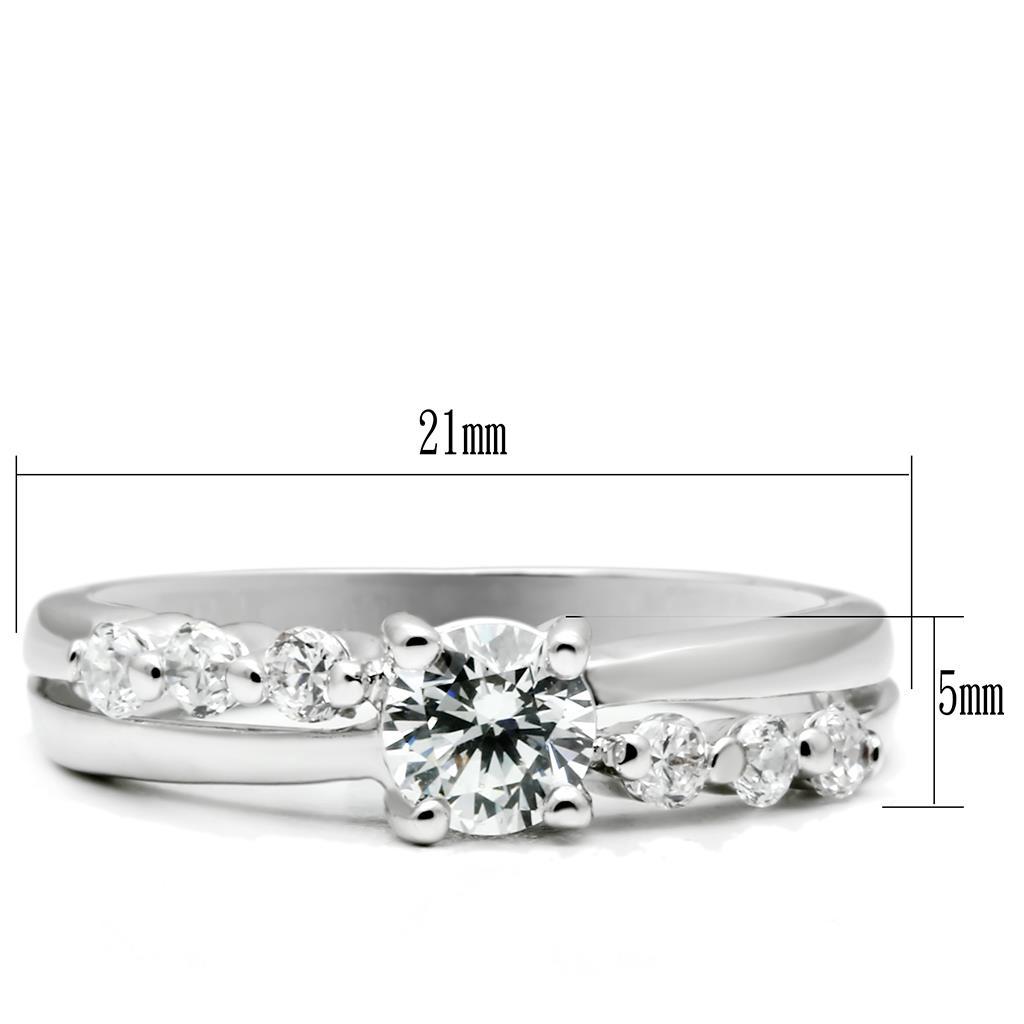 LO4713 - Rhodium Brass Ring with AAA Grade CZ  in Clear Alamode