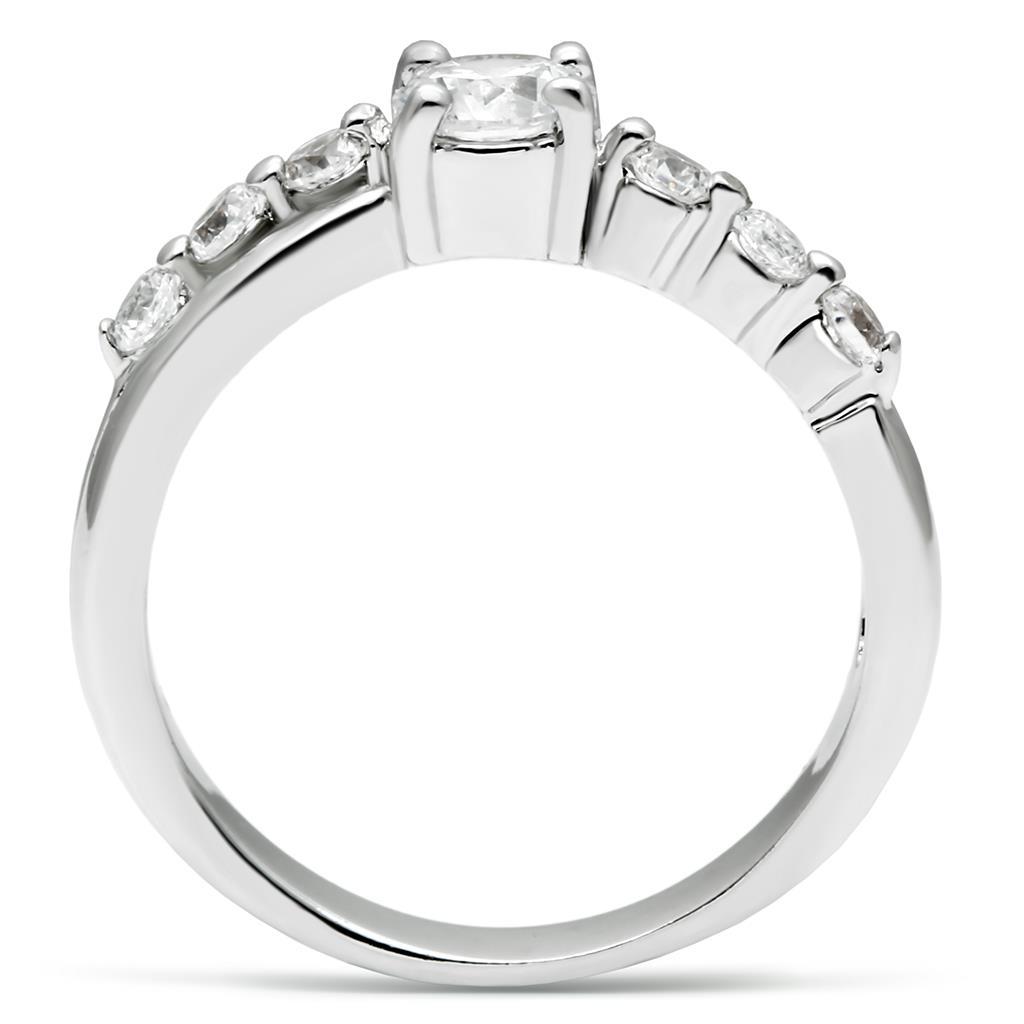 LO4713 - Rhodium Brass Ring with AAA Grade CZ  in Clear Alamode