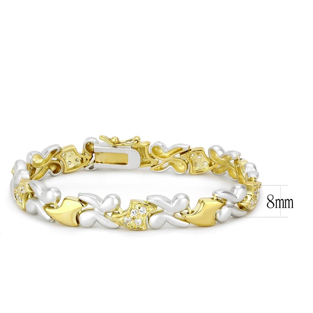 LO4736 - Gold+Rhodium Brass Bracelet with AAA Grade CZ  in Clear-1
