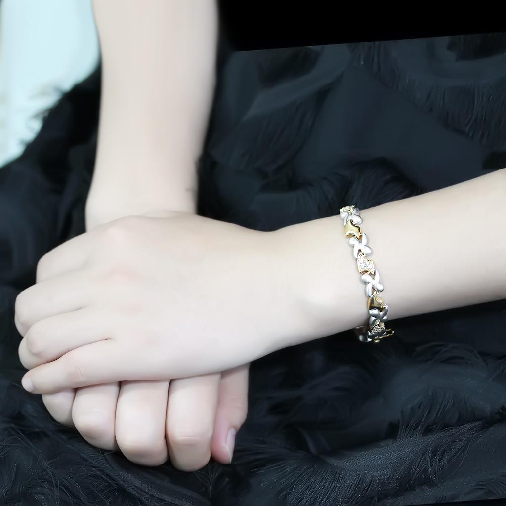 LO4736 - Gold+Rhodium Brass Bracelet with AAA Grade CZ  in Clear-4
