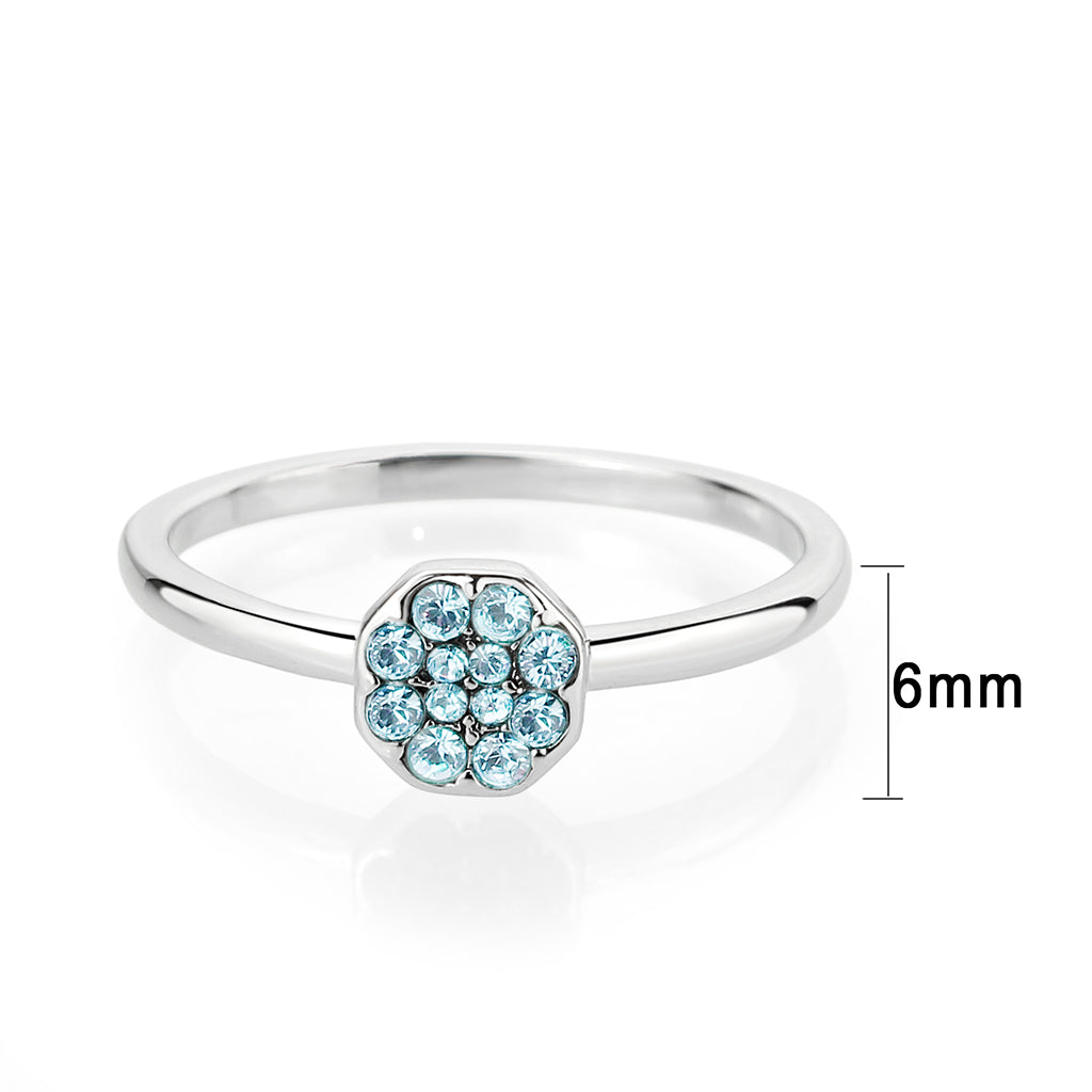 LO4764 - Rhodium Brass Ring with Top Grade Crystal in SeaBlue Alamode