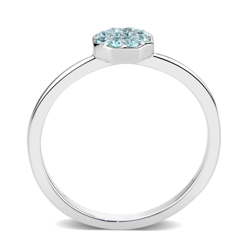 LO4764 - Rhodium Brass Ring with Top Grade Crystal in SeaBlue Alamode