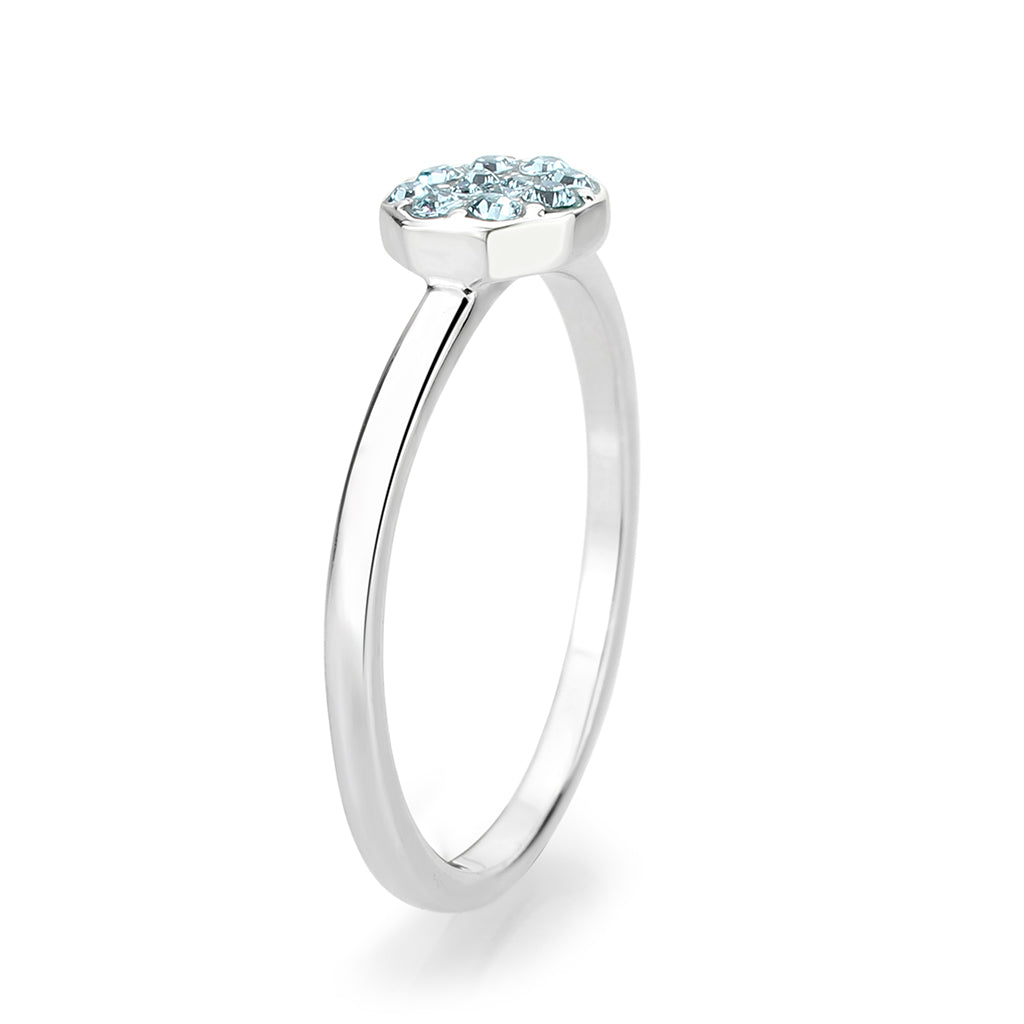 LO4764 - Rhodium Brass Ring with Top Grade Crystal in SeaBlue Alamode
