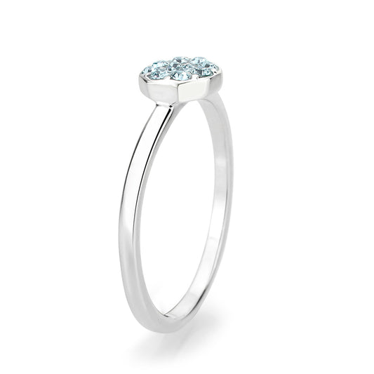 LO4764 - Rhodium Brass Ring with Top Grade Crystal in SeaBlue Alamode