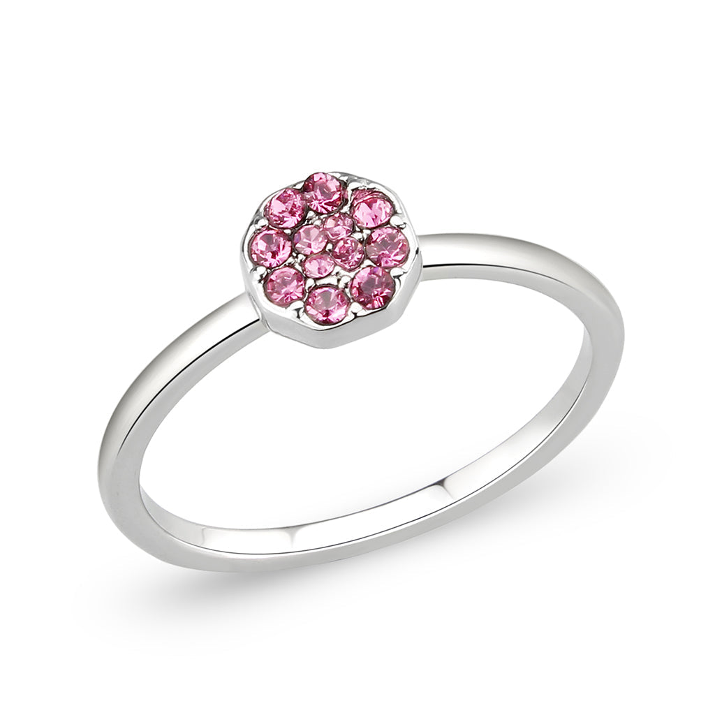 LO4769 - Rhodium Brass Ring with Top Grade Crystal in Rose Alamode