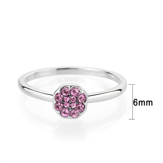 LO4769 - Rhodium Brass Ring with Top Grade Crystal in Rose Alamode