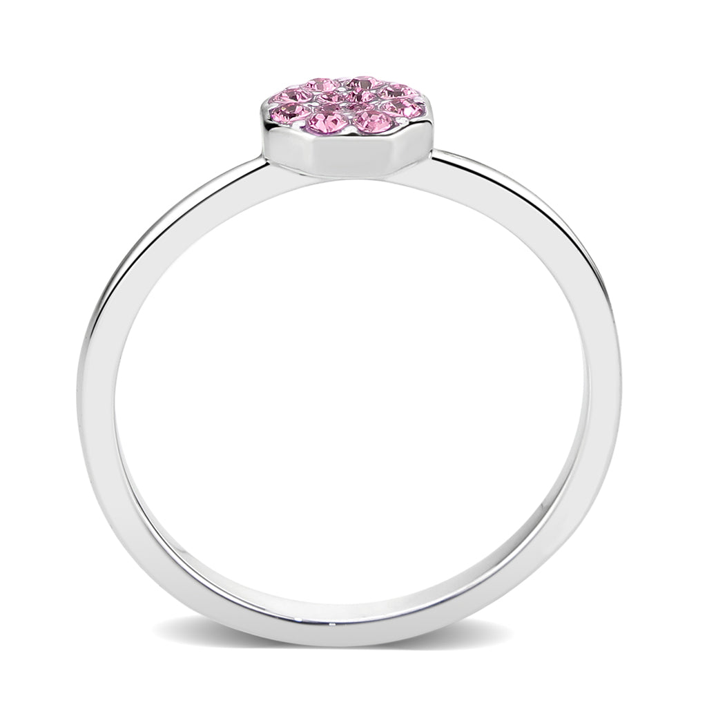 LO4769 - Rhodium Brass Ring with Top Grade Crystal in Rose Alamode