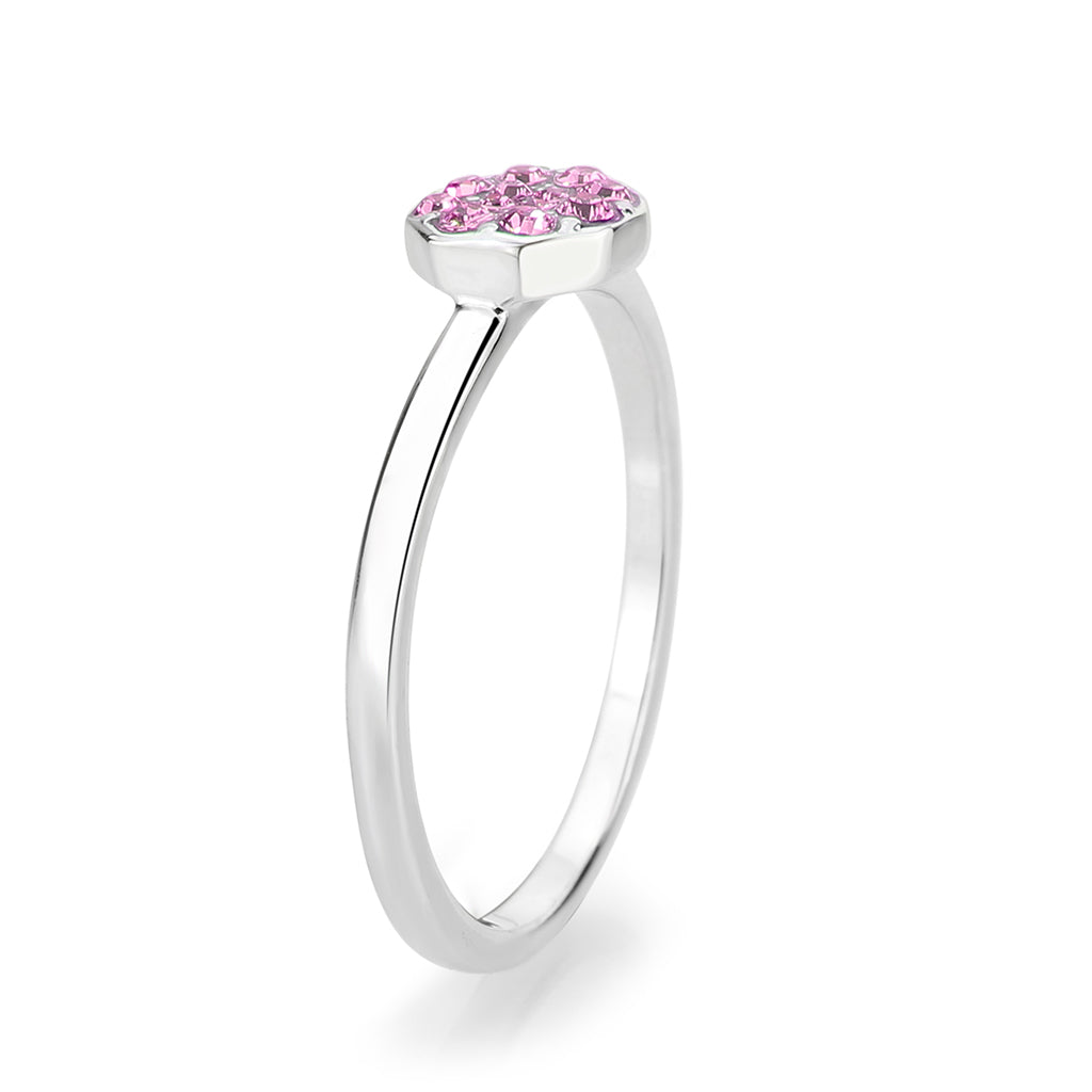 LO4769 - Rhodium Brass Ring with Top Grade Crystal in Rose Alamode
