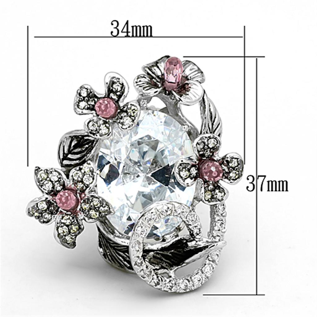 LOA877 - Rhodium + Ruthenium Brass Ring with AAA Grade CZ  in Multi Color-1
