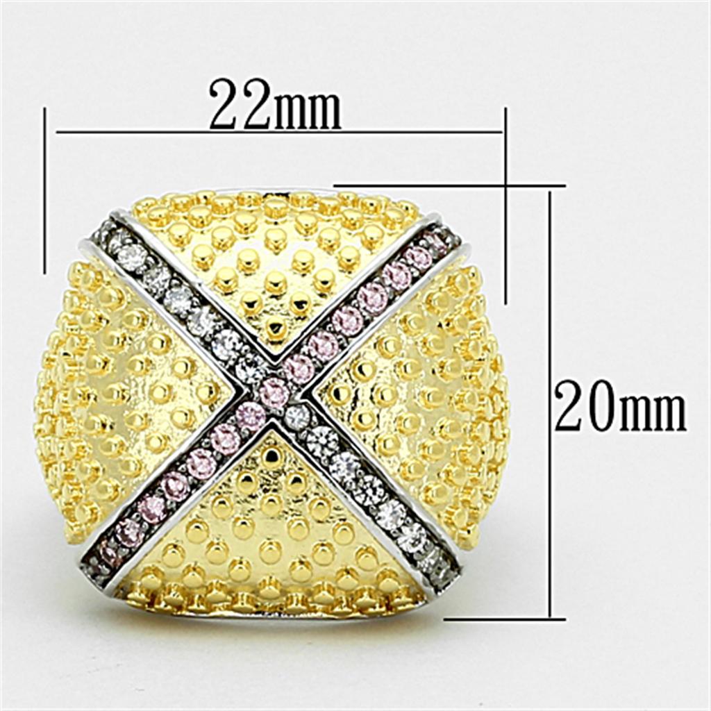 LOA878 - Rhodium+Gold+ Ruthenium Brass Ring with AAA Grade CZ  in Rose-1