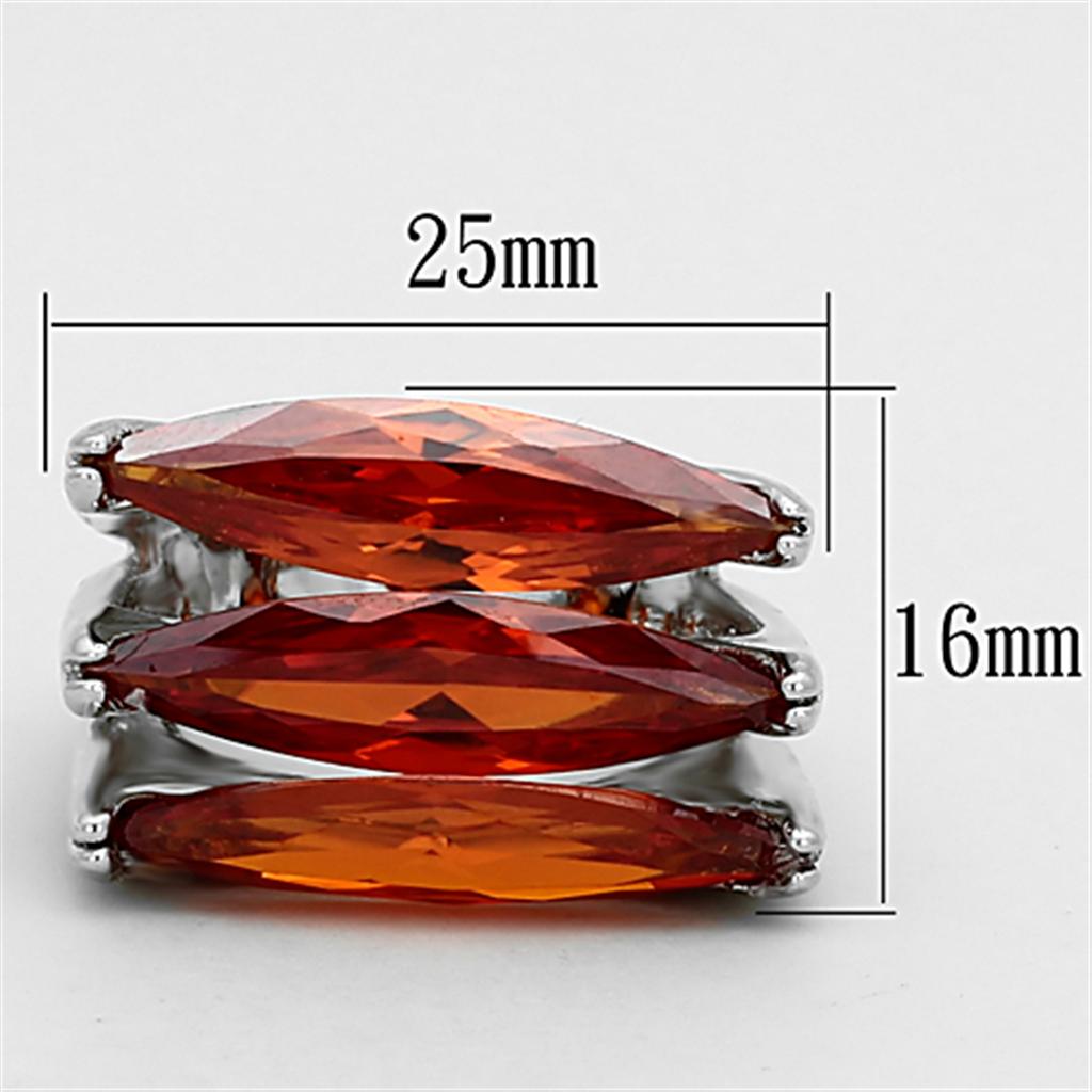 LOA917 - Rhodium Brass Ring with AAA Grade CZ  in Orange-1