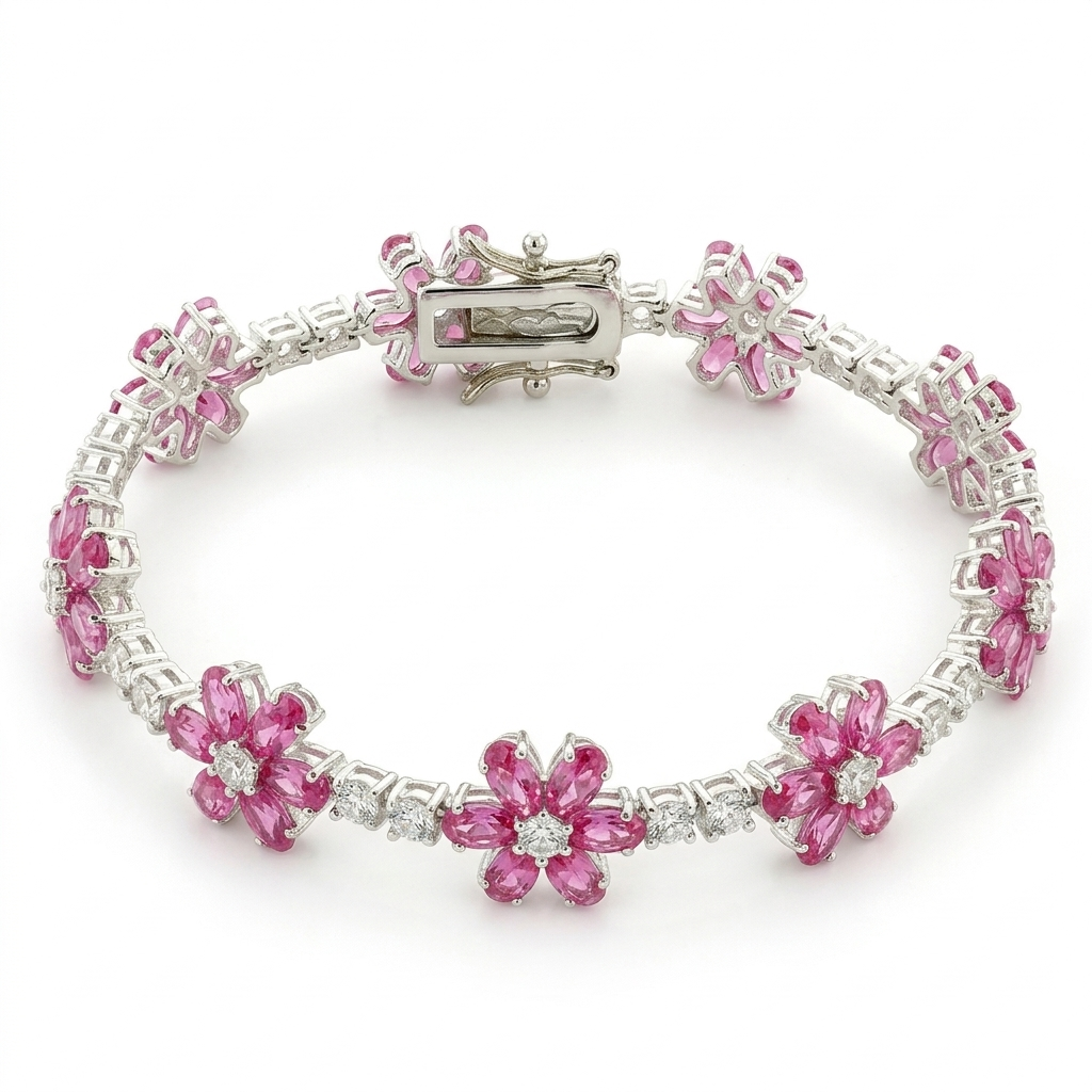 LOAS956 - High-Polished 925 Sterling Silver Bracelet with AAA Grade CZ  in Rose-0