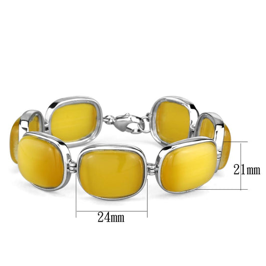 LOS763 - Rhodium 925 Sterling Silver Bracelet with Synthetic Cat Eye in Topaz-1