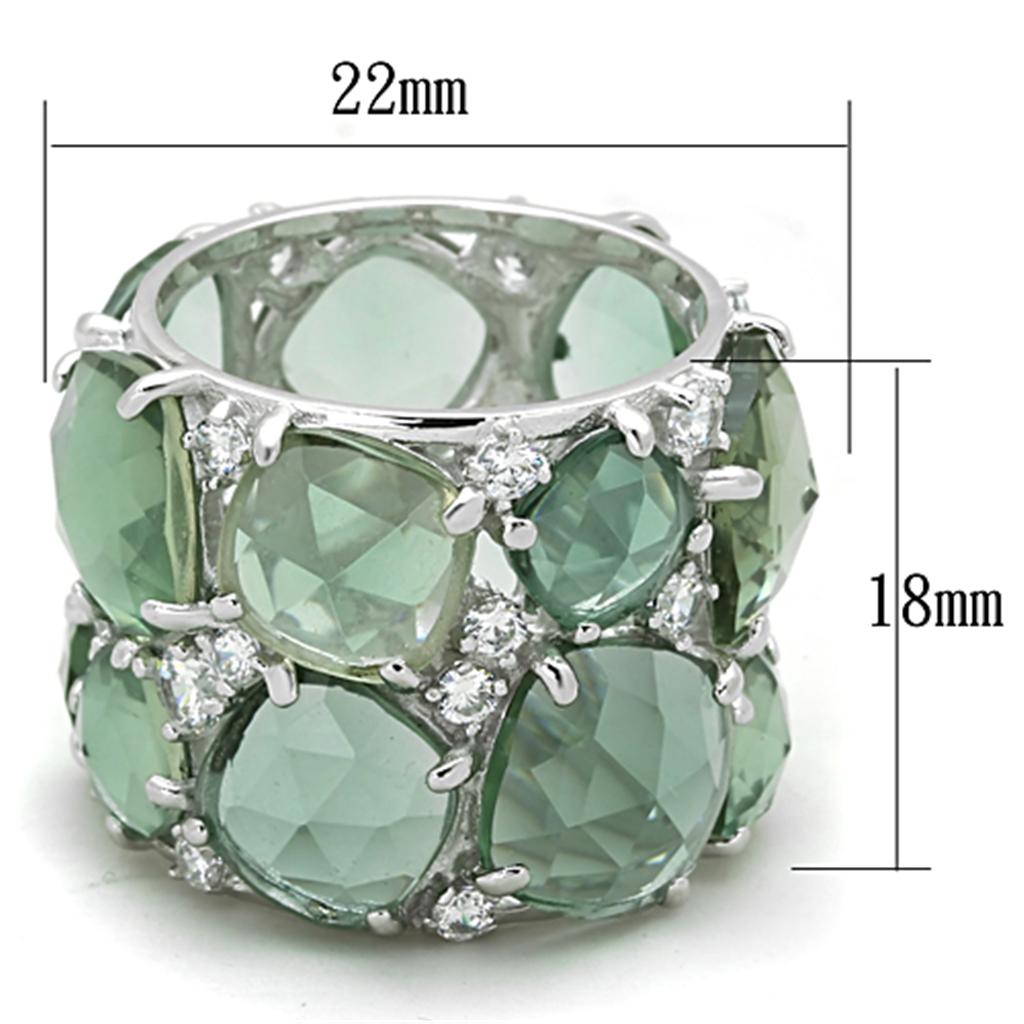 LOS764 - Rhodium 925 Sterling Silver Ring with Synthetic Synthetic Glass in Emerald Alamode