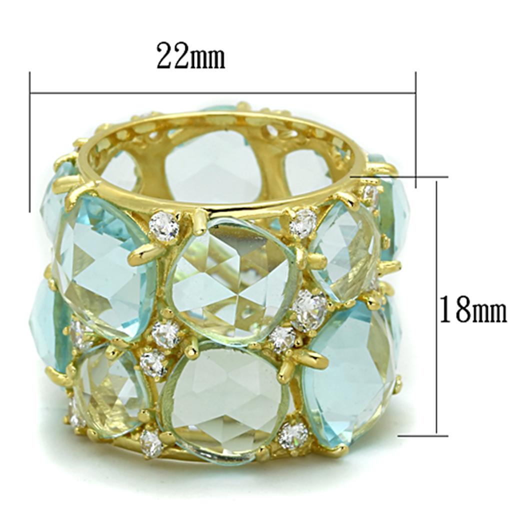 LOS766 - Gold 925 Sterling Silver Ring with Synthetic Synthetic Glass in Sea Blue Alamode