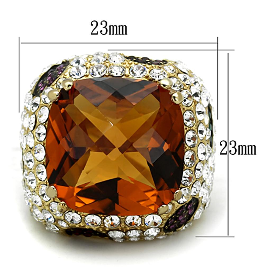 LOS769 - Gold 925 Sterling Silver Ring with Synthetic Synthetic Glass in Champagne Alamode